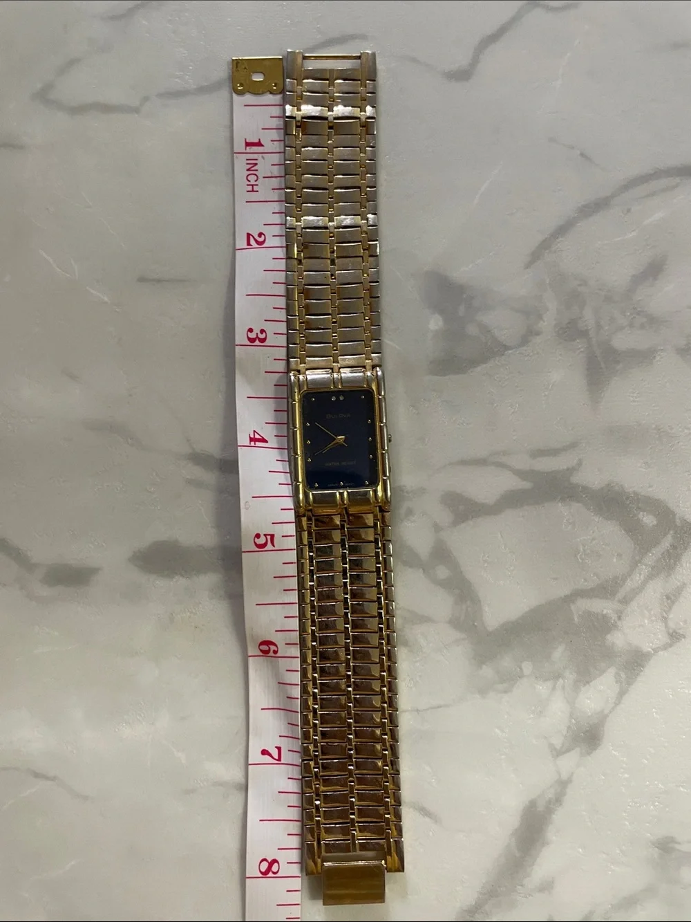 18K Bulova Gold Plated and Blue Rectangular Bracelet Watch